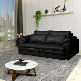 Sofá Decorativo Piece Bipartido Retrátil Sala de Estar 250cm Couro Preto G58 - Gran Belo