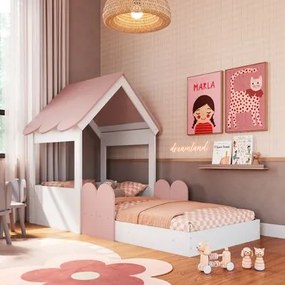 Cama Infantil Montessoriana Casinha Branca e Rosa Completa