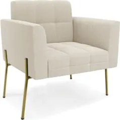 Poltrona Para Sala Pé Metal Dourado Kit 2 Ana Bouclé Bege - Ibiza