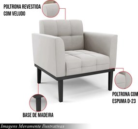 Poltrona Decorativa Karen Pés Fixo em Madeira Preto Veludo Cinza G19 - Gran Belo