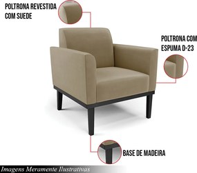 Kit 2 Poltronas Decorativas Isabella Pés Fixo em Madeira Preto Suede Nude G19 - Gran Belo