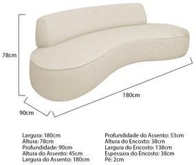 Sofá Curvo 3 Lugares Sala de Estar Recepção Escritório Amsterdã 180cm Corano - ADJ Decor