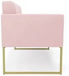 Sofá Namoradeira e 2 Poltronas Base Industrial Dourado Ana Suede Rosa