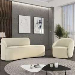 Sofá 2 Lugares 140cm Wendi e Poltrona Steve Suede Bege I01 - Mpozenat