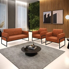 Sofá Namoradeira com 2 Poltronas Base Industrial Alta Preto Marisa Corano D03 - D'Rossi - Nozes