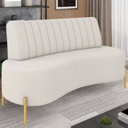 Sofá 2 Lugares 135cm Pés Aço Dourado Tamar Boucle Bege Z08  - Mpozenat