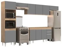 Armário de Cozinha Modulada 5 Peças CP13 Balcão Castanho/Cinza - Lumil