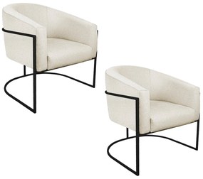 Kit 02 Poltronas Luiza Base de Ferro Preto Linho - ADJ Decor