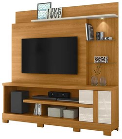 Home Theater Maxim  Porta 2 Prateleiras Iluminação LED MDP até 55 Cinamomo/OffWhite G97 - Gran Belo