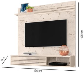 Painel TV 55 Pol 136cm Bancada Suspensa para Sala Briven M20 - D'Rossi - Calacata e Off White