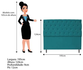 Cabeceira Estofada Liverpool 195 cm King Size Suede Azul Turquesa - ADJ Decor