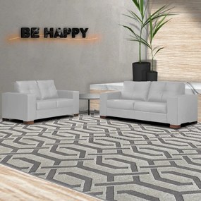Conjunto Sofá Sala de Estar kenny Pés Madeira Couro Cinza G43 - Gran Belo