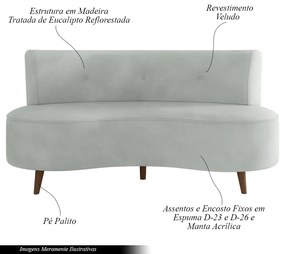 Sofá Living 2 Lugares 160cm Aang Pés Palito Veludo Cinza Claro G33 - Gran Belo