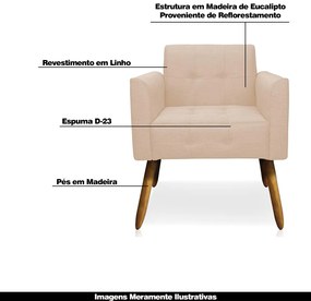 Poltrona Decorativa Pés Palito Karen Linho Bege G19 - Gran Belo