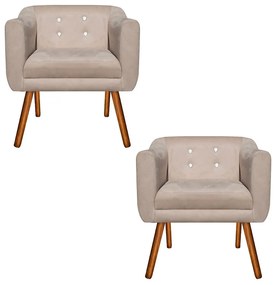 KIT 02 POLTRONAS JULIA SUEDE COM STRASS - Bege