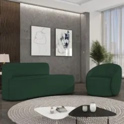 Sofá 2 Lugares 140cm Wendi e Poltrona Steve Boucle Verde I01 - Mpozen