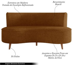 Sofá Living 2 Lugares 160cm Aang Pés Palito Bouclê Terra Cota G33 - Gran Belo