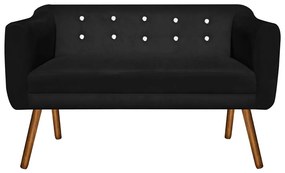 Kit 01 Namoradeira 02 Lugares e 02 Poltronas Julia Suede Preto com Strass Pés Palito Castanho D'Rossi
