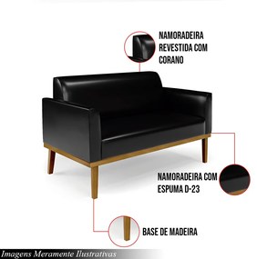 Poltrona Namoradeira Decorativa Isabella Pés Fixo em Madeira Castanho PU Preto Brilho G19 - Gran Belo