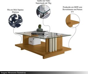 Mesa de Centro Decorativa Tampo em Vidro Gusmao MDP Cumaru/Opala G97 - Gran Belo
