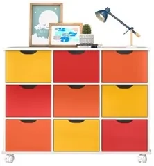 Nicho Organizador 9 Gavetas com Rodízios Branco/Colorido - Qmovi