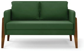 Kit 1 Sofá Namoradeira e 2 Poltronas Lana Suede Verde Base de Madeira - D'Rossi