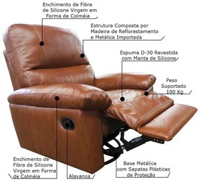 Poltrona do Papai Reclinável Giratória Armênia Glider Mecânico Couro Conhaque Brilho G40 - Gran Belo