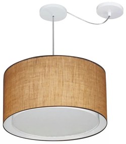 Lustre Pendente Cilíndrico Com Desvio Md-4307 Cúpula em Tecido 45x30cm Palha - Bivolt