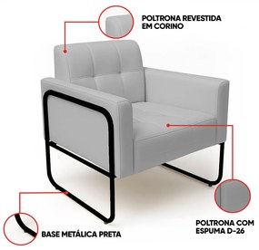 Poltrona Sala Industrial Alta Tubo Preto Elisa Sintético D03 - D'Rossi - Cinza