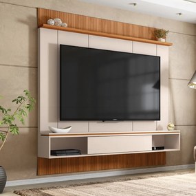 Painel Runa 180cm para TV até 65 com Porta de Correr Prateleira e Nicho MDP OffWhite/Freijo G11 - Gran Belo