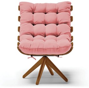 Poltrona com Puff Giratório Costela Suede Rosê Base de Madeira MA30 M11 - D'Rossi
