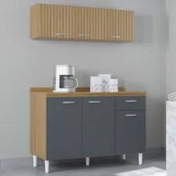 Armário e Balcão com Tampo 120cm Classic Ripado Damasco Cinza Z46 - Mp