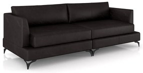 Sofá Living Bipartido 230cm Indonésia Pés de Ferro Couro Borgonha Manchado G52 - Gran Belo