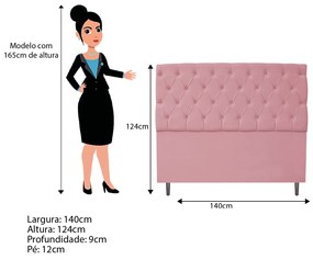 Cabeceira Estofada Liverpool 140 cm Casal Suede Rosa Bebê - ADJ Decor
