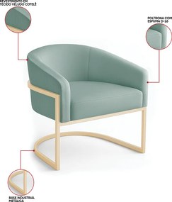 Poltrona Sala Industrial Champanhe Kit 2 Arielle Veludo Cotelê Menta D03 - D'Rossi