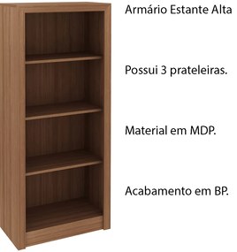 Armário Estante Alto para Escritório Home Office ME4137 MDP Amendoa G69 - Gran Belo