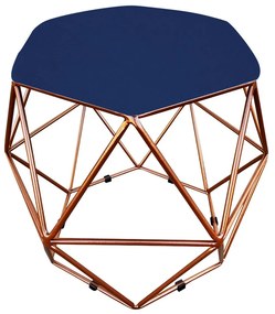 Puff Aramado Hexágono Suede Base Cobre - D'Rossi - Azul Marinho