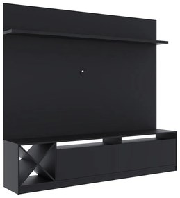 Painel Home Suspenso Sala Tv 2 Portas 5 Prateleiras Preto