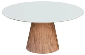 Mesa Jantar Redonda Maite Base Carvalho Tampo Branco Acetinado 160cm - 70432 Sun house