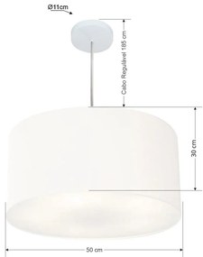 Lustre Pendente Cilíndrico Md-4245 Cúpula em Tecido 50x30cm Branco - Bivolt