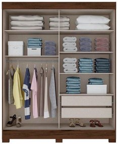 Roupeiro Briz 2 Portas Deslizantes 2 Gavetas - Café/Off White
