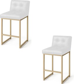 Banqueta Cozinha Alta com Encosto Industrial Kit 2 Champanhe Lirina PU Branco C05 - D'Rossi