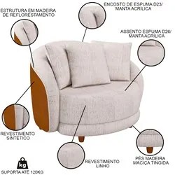 Poltrona Decorativa para Sala 122cm Pés Madeira Kaly M22 Sintético Car