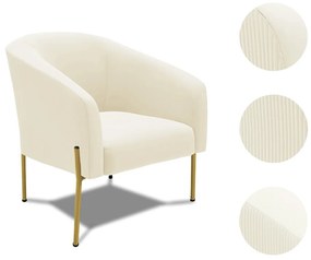 Poltrona Decorativa Pé de Ferro Dourado Stella Cotelê Ext/Veludo D03 - D'Rossi - Off White