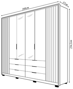 Guarda Roupa Essence Casal Ripado 6 Portas de bater com 2 Espelhos 6 Gavetas MDP Freijo/OffWhite G11 - Gran Belo