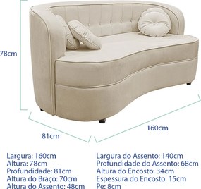 Sofá Curvo 2 Lugares Orgânico Sala Recepção Escritório Decorativo Luxo Panamá 160cm Linho