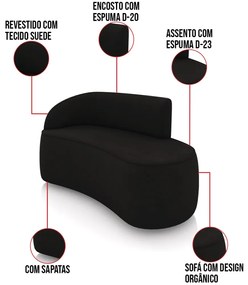 Sofá 2 Lugares Orgânico 140cm Morgan e 2 Poltronas Lua Suede D03 - D'Rossi - Preto