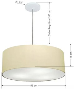 Lustre Pendente Cilíndrico Md-4218 Cúpula em Tecido 55x15cm Algodão Crú - Bivolt