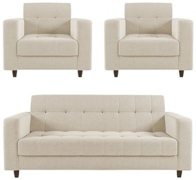 Sofá 2 Lugares e 2 Poltronas Pé Madeira Tabaco Arezo Linho D01 - D'Rossi - A19 Bege