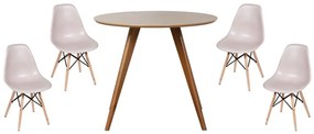 Conjunto Mesa Square Redonda Bétula 88cm + 4 Cadeiras Eiffel Bege acinzentado